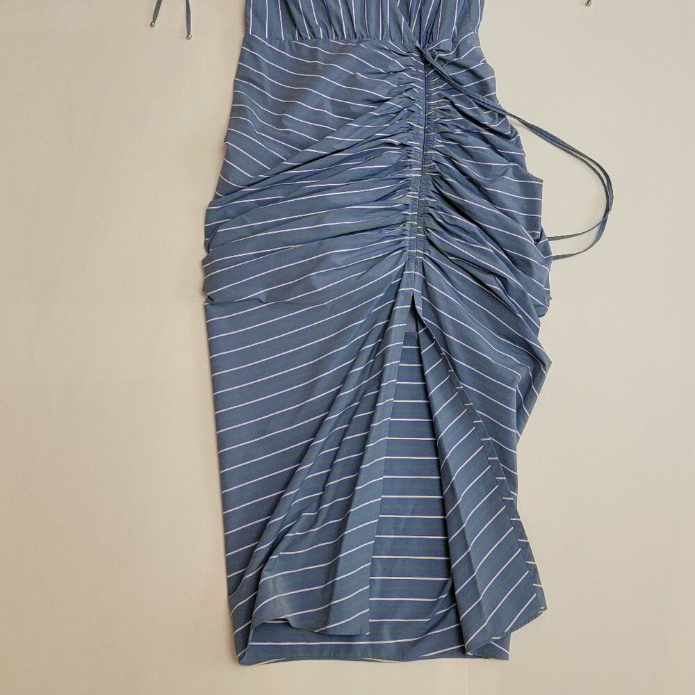 VERONICA BEARD Teagan Ruched Striped Poplin Midi Dress - Picture 10 of 16